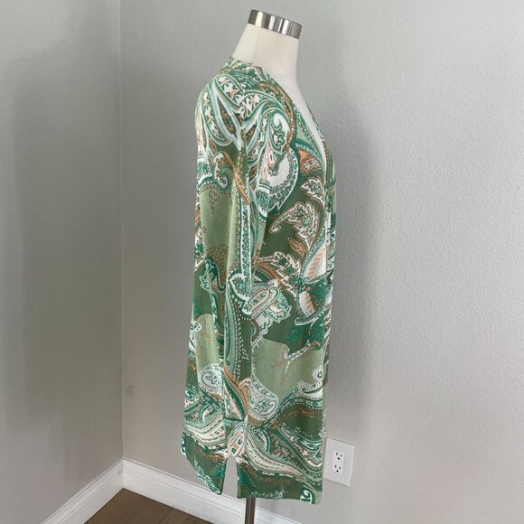 Chicos 2 Womens Large Green Paisley Open Front Cardigan Lightweight Jacket - Picture 3 of 11